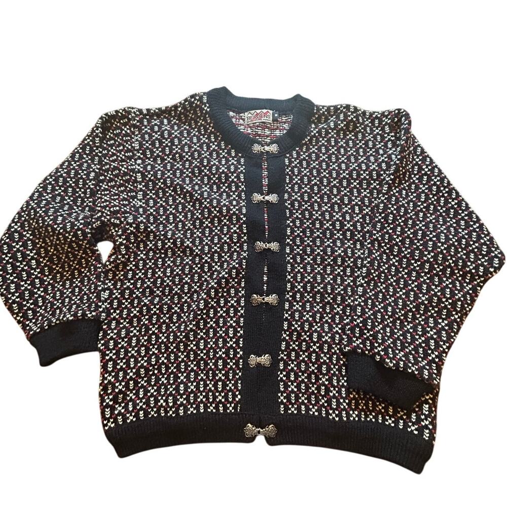 Vintage Bergens Tricotagefabrik Norway Birdseye Wool Cardigan Sweater Medium